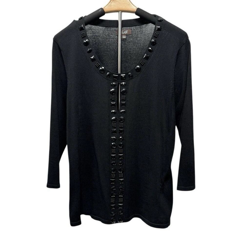 Camille La Vie Sweater Top Rhinestones Embellished Black Sz L PARTY COCKTAIL